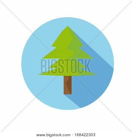 Flat Icon Of Tree With Long Shadow For Travel And Hiking