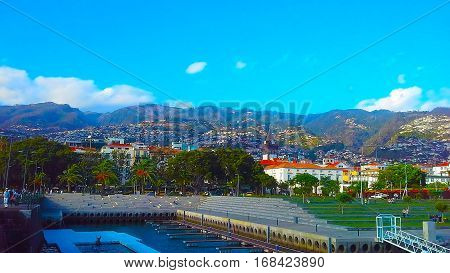 panoramic view of Funchal, Madeira island in the Atlantic Ocean, Portugal