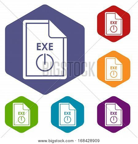 File EXE icons set rhombus in different colors isolated on white background