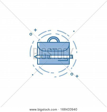 Vector illustration of flat bold line suitcase and pen icon. Graphic design concept of portfolio. Use in Web Project and Applications. Blue outline isolated object.