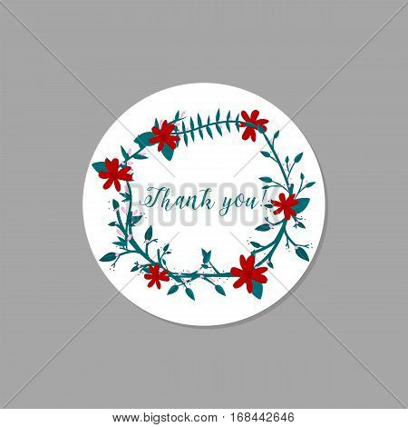 Thank you. Floral wreath. Vector illustration. Greeting card element.