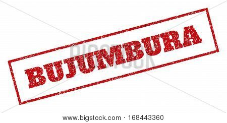 Red rubber seal stamp with Bujumbura text. Vector caption inside rectangular frame. Grunge design and dust texture for watermark labels. Inclined emblem.