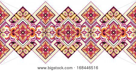 embroidered good like old handmade cross-stitch ethnic Ukraine pattern. Ukrainian towel with ornament, rushnyk called, in vector