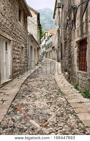 Old Town Risan winding Gabela street, Montenegro