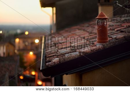 Beautiful Sunset View Of Roofs Of Lonato Del Garda, A Town And Comune In The Province Of Brescia, In