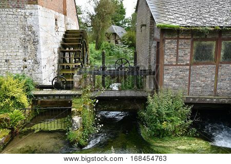 Saint Wandrille Rancon France - june 22 2016 : water mill