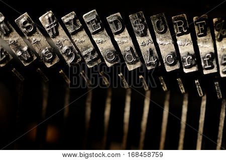 Old vintage typewriter keys and characters