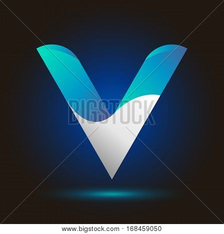 Letter V icon and logo template.  New design typographic. twisted blue and white line