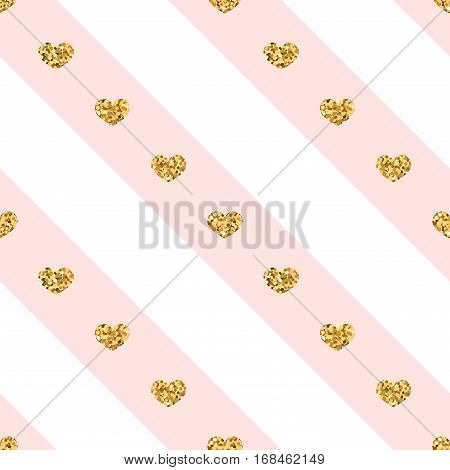 Gold Hearts Line Seamless Pattern