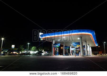 Prachinburi Thailand, Night photo of PTT petrol station in Thailand was taken at Nakonratchasima province on Jan 29 2017