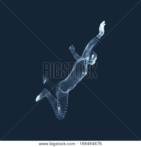 Man Falls Down from a Height. Man Fall on a Jump. 3D Model of Man. Human Body Model. Vector Illustration. 
