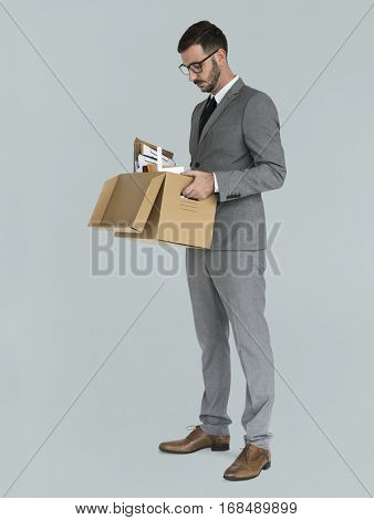 Caucasian Business Man Pack Up Retrenched