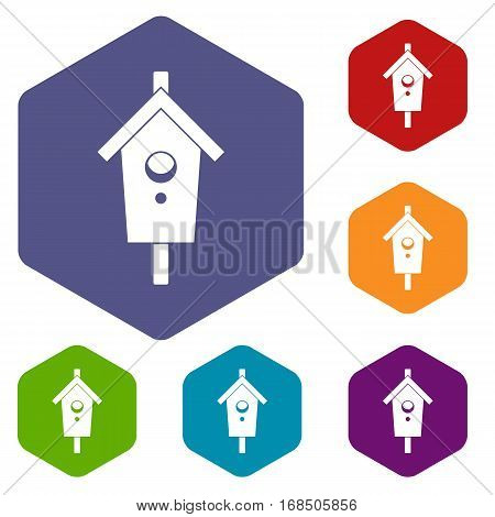 Birdhouse icons set rhombus in different colors isolated on white background