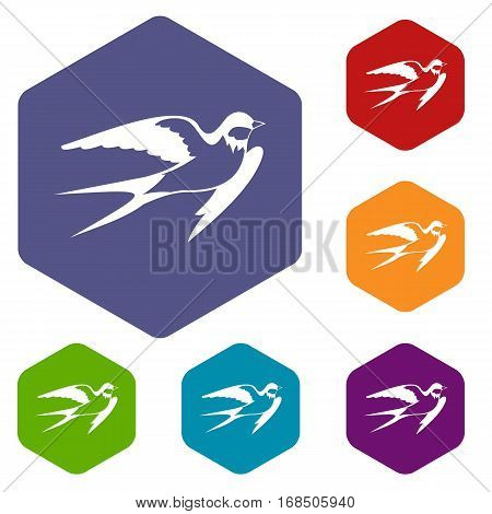 Barn swallow icons set rhombus in different colors isolated on white background