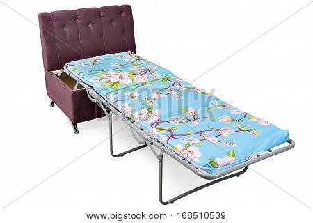 New single sofa bed-chair transform into a single bed pull out armchair isolated on white background with clipping path.