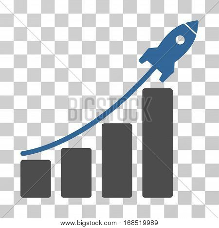 Startup Rocket Bar Chart icon. Vector illustration style is flat iconic bicolor symbol, cobalt and gray colors, transparent background. Designed for web and software interfaces.