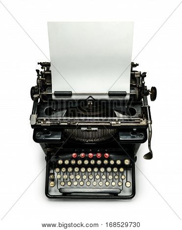 Typewriter with sheet of paper isolated image with copy space for your text.