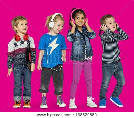 Little Children Heaphones Music Adorable Cheerful