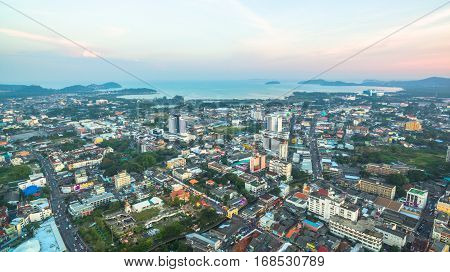 Aerial Photography During Sunset In The Middle Of Phuket City