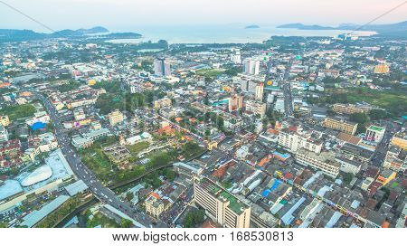 Aerial Photography During Sunset In The Middle Of Phuket City