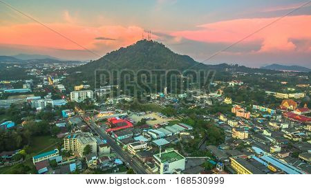 Aerial Photography During Sunset In The Middle Of Phuket City