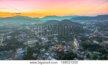 Aerial Photography During Sunset In The Middle Of Phuket City