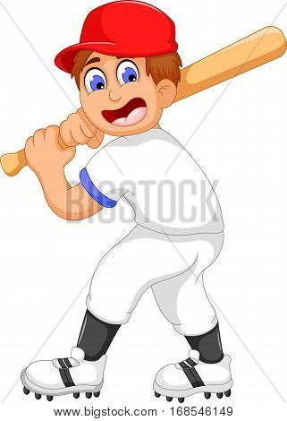 funny boy cartoon playing cricket for you design