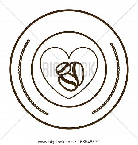 monochrome round contour with heart with coffee beans vector illustration