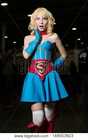 Moscow, Russia - November 20, 2016: Cosplayer posing at the Gamefilmexpo festival dedicated to video games, TV series and comics, anime, manga, cosplay.