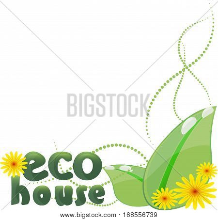 Illustration icon green house with leaf isolated on white background - vector
