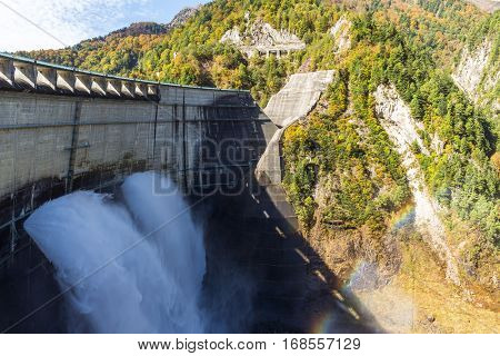 Kurobe Dam and rainbow in Japan
