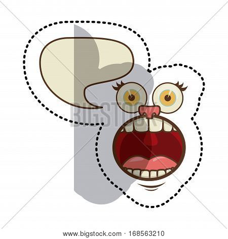 sticker colorful face cartoon gesture with dialog irregular box vector illustration