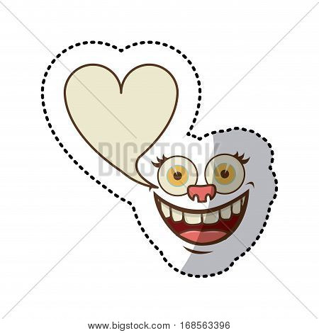 sticker colorful face cartoon gesture with dialog heart shape box vector illustration