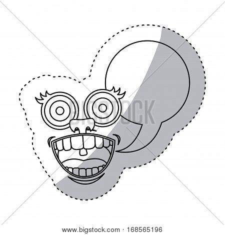 sticker contour smile face cartoon gesture with dialog oval box vector illustration