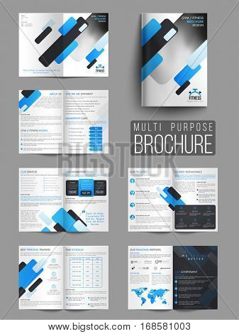 Professional Gym or Fitness Brochure Set with Front, Inner or Back Pages Presentation.