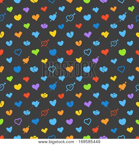Different abstract hearts pattern. Valentines greeting card layout
