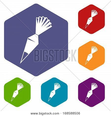 Cotton icing bag icons set rhombus in different colors isolated on white background