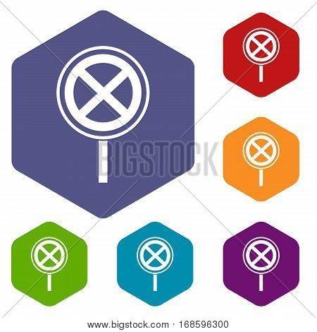 No stopping and parking sign icons set rhombus in different colors isolated on white background