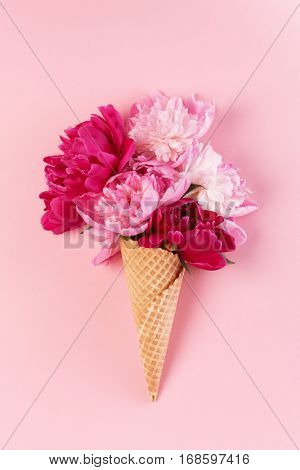 peony flowers in the waffle cone