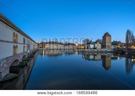 Strasbourg, medieval bridge Ponts Couverts is located in the historic district 