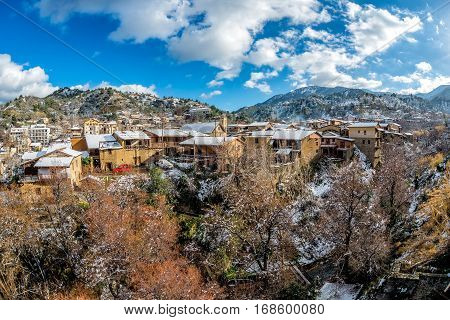 Winter scenery in village of Kakopetria. Nicosia District Cyprus.