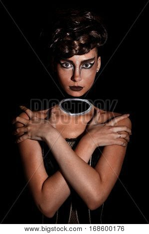 Beautiful Young Woman With A Neckless Makeup