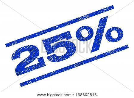 25 Percent watermark stamp. Text tag between parallel lines with grunge design style. Rotated rubber seal stamp with unclean texture. Vector blue ink imprint on a white background.