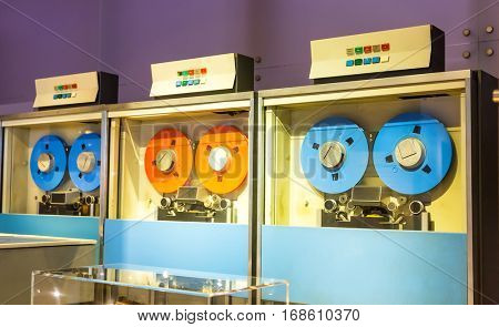 Retro calculating machine drives on magnetic tape