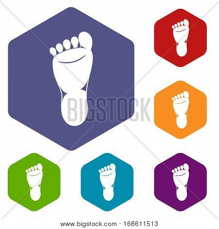 Foot left leg icons set rhombus in different colors isolated on white background