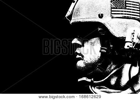 United states Marine Corps special operations command Marsoc raider. Studio shot of Marine Special Operator black background