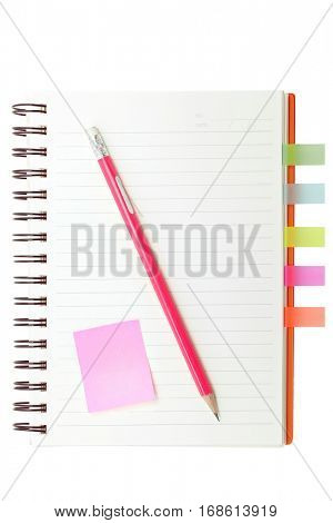 open ring binding book with color film index and red pencil