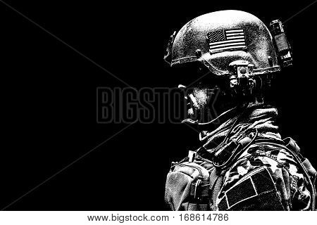 United states Marine Corps special operations command Marsoc raider. Studio shot of Marine Special Operator black background