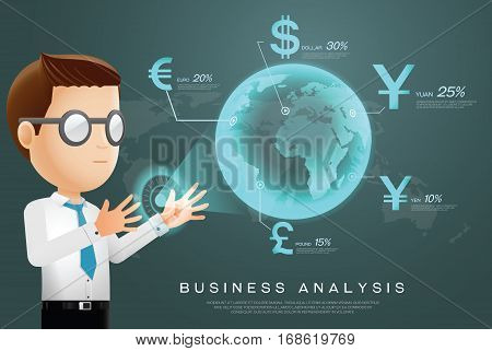 currency businessman money with hologram earth analysis vector