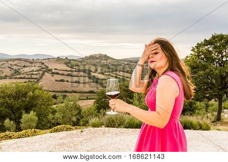 Girl In Pink Dress In Tuscan Region Maremma, Italy